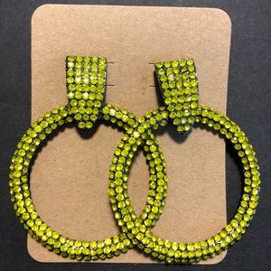 Yellow Rhinestone Hoop Earrings